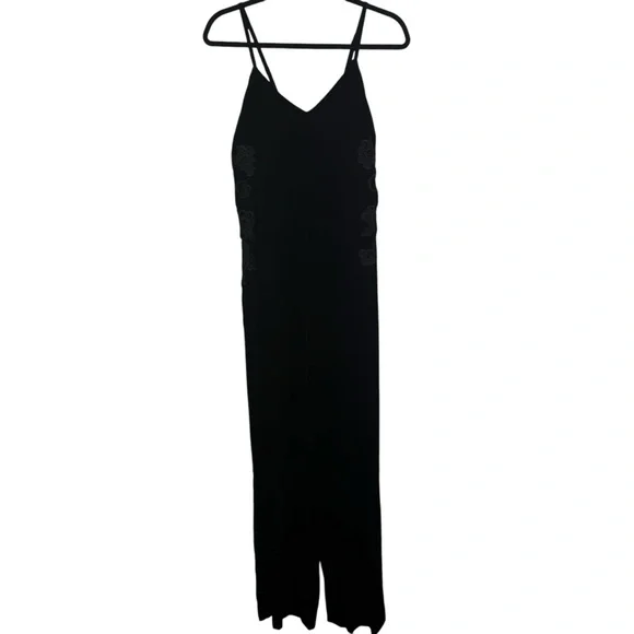 Sandro FR 40 US 8 Black Emilia Floral Embroidered Wide Leg Velvet Jumpsuit Flaw